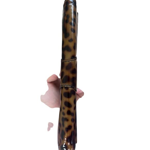 Jimmy Choo Brown Black Leopard Print Patent Leather Bifold Continental Wallet - Picture 4 of 9